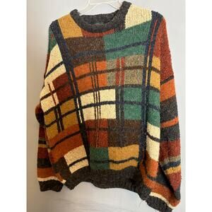 Vintage Etchings Wool Blend Plaid Knit Sweater Multicolor Men’s XL
